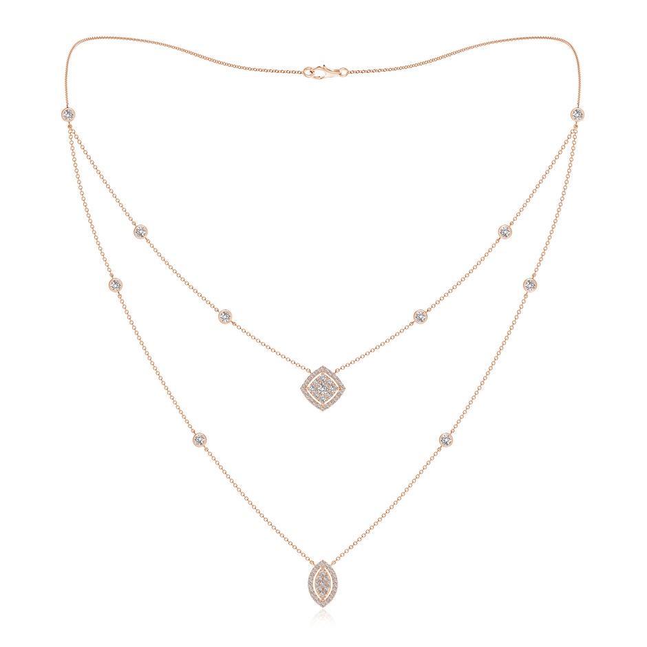2.8mm IJI1I2 Cushion & Marquise Diamond Cluster Layered Station Necklace in Rose Gold 
