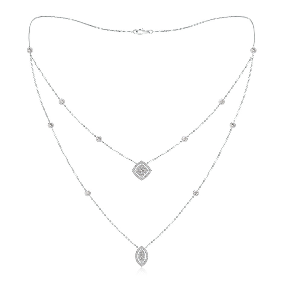 2.8mm IJI1I2 Cushion & Marquise Diamond Cluster Layered Station Necklace in White Gold 