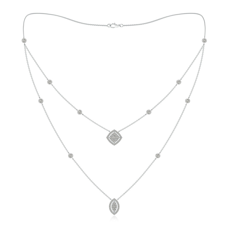 2.8mm KI3 Cushion & Marquise Diamond Cluster Layered Station Necklace in White Gold 