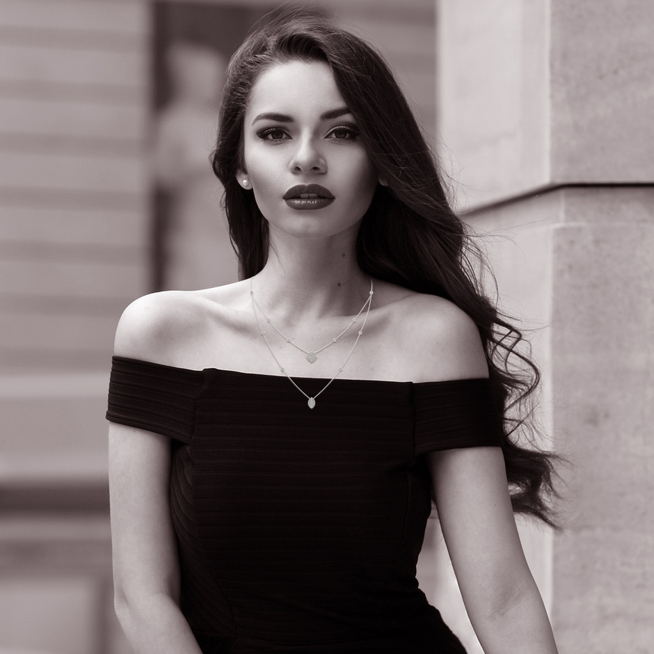 2.8mm KI3 Cushion & Marquise Diamond Cluster Layered Station Necklace in White Gold body-neck