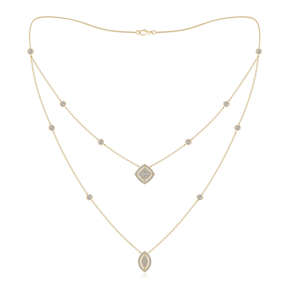 2.8mm KI3 Cushion & Marquise Diamond Cluster Layered Station Necklace in Yellow Gold 