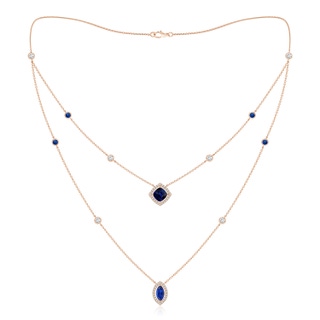 6mm AAA Cushion & Marquise Sapphire Halo Layered Station Necklace in Rose Gold