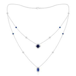 6mm AAA Cushion & Marquise Sapphire Halo Layered Station Necklace in White Gold