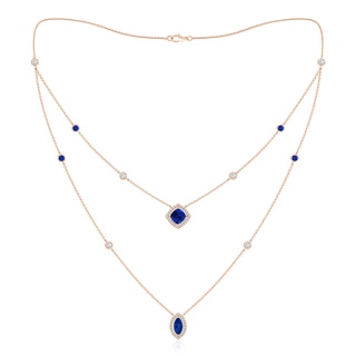 6mm AAAA Cushion & Marquise Sapphire Halo Layered Station Necklace in Rose Gold