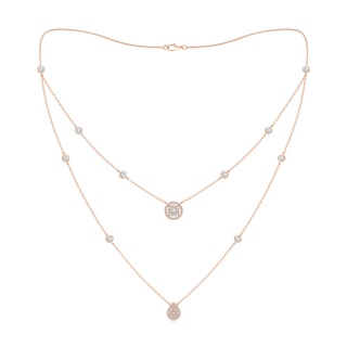 2.5mm GVS2 Pear & Round Diamond Clustre Two-Layer Station Necklace in Rose Gold