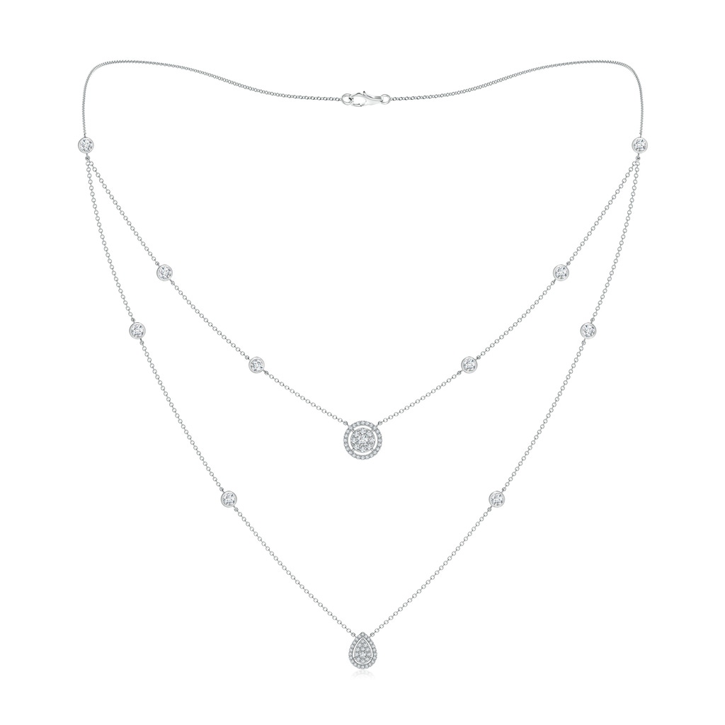 2.5mm GVS2 Pear & Round Diamond Clustre Two-Layer Station Necklace in White Gold