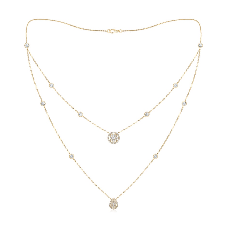 2.5mm GVS2 Pear & Round Diamond Cluster Two-Layer Station Necklace in Yellow Gold 