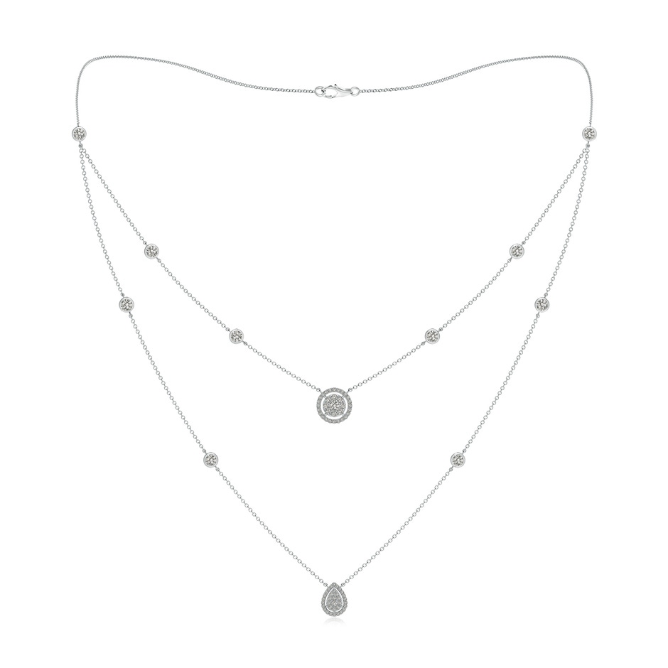 2.5mm KI3 Pear & Round Diamond Cluster Two-Layer Station Necklace in White Gold 