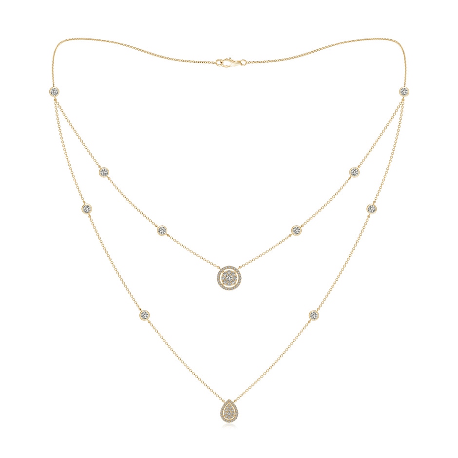 2.5mm KI3 Pear & Round Diamond Cluster Two-Layer Station Necklace in Yellow Gold 