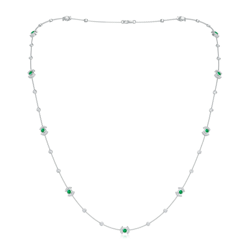 2.9mm AAA Bezel-Set Emerald and Diamond Station Necklace in White Gold