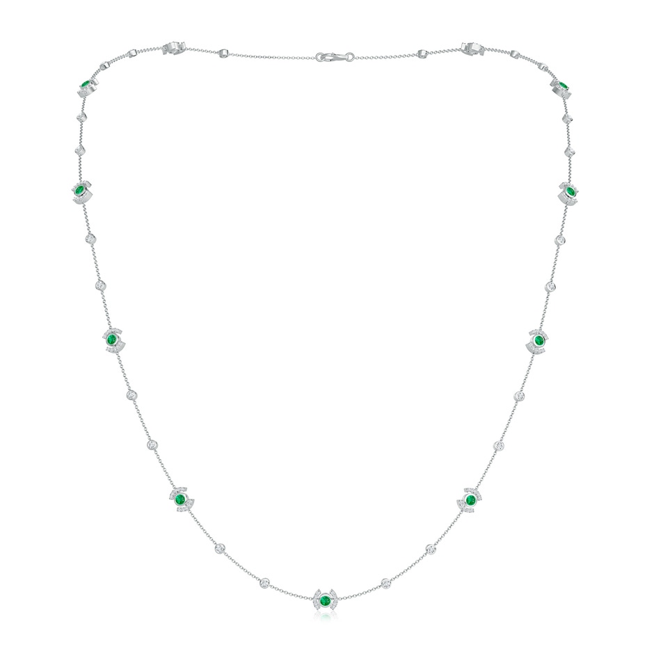 2.9mm AAA Bezel-Set Emerald and Diamond Station Necklace in White Gold 