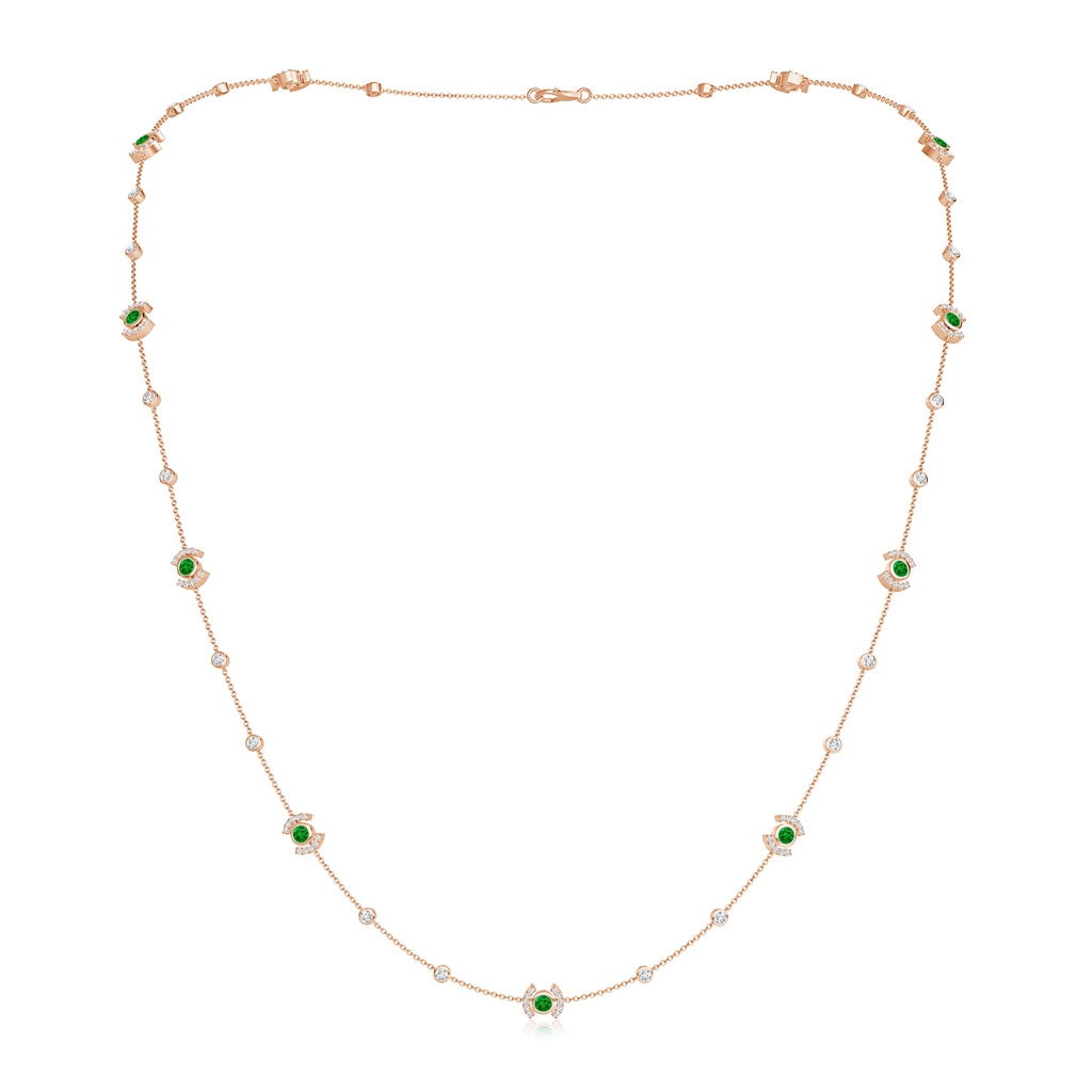 2.9mm AAAA Bezel-Set Emerald and Diamond Station Necklace in Rose Gold