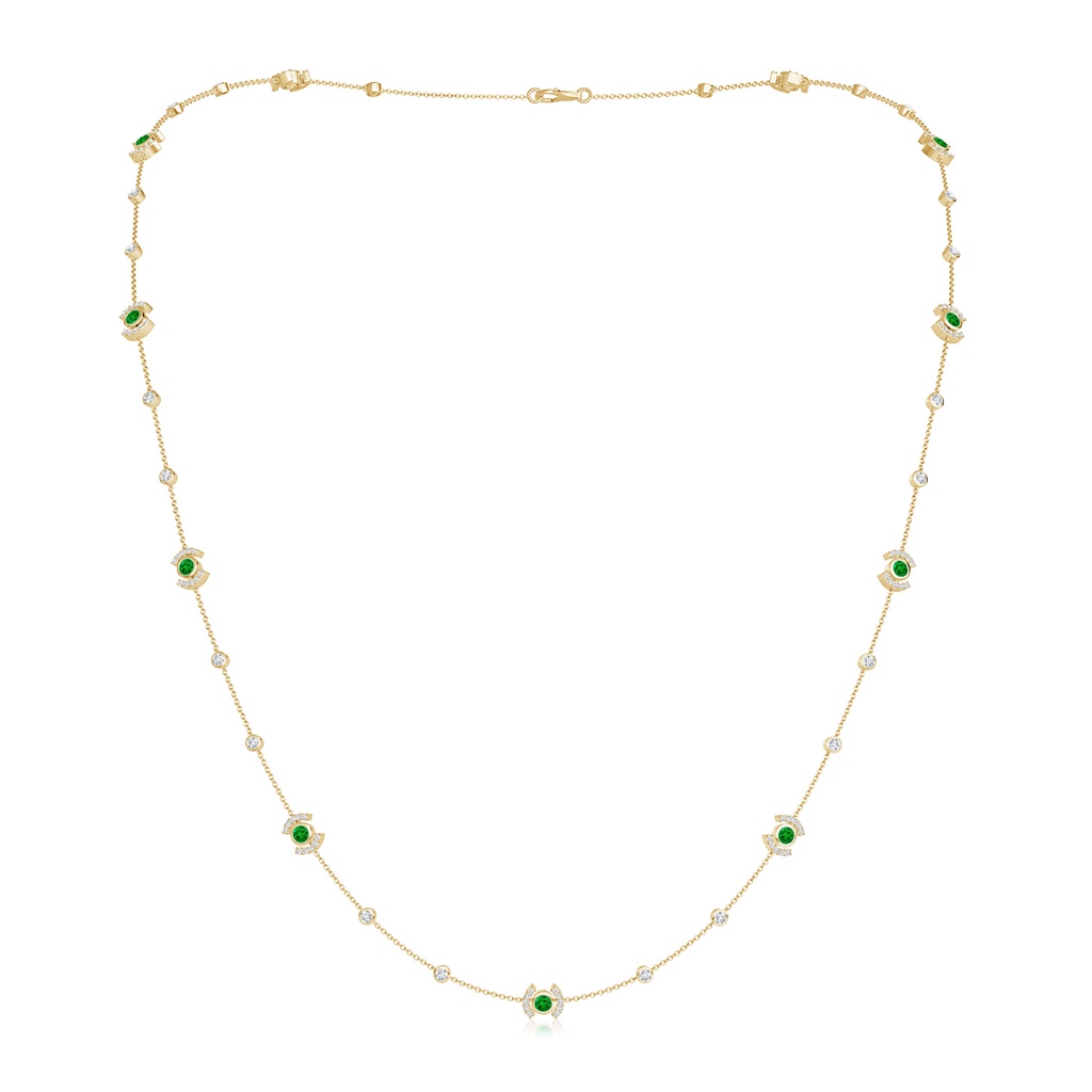2.9mm AAAA Bezel-Set Emerald and Diamond Station Necklace in Yellow Gold
