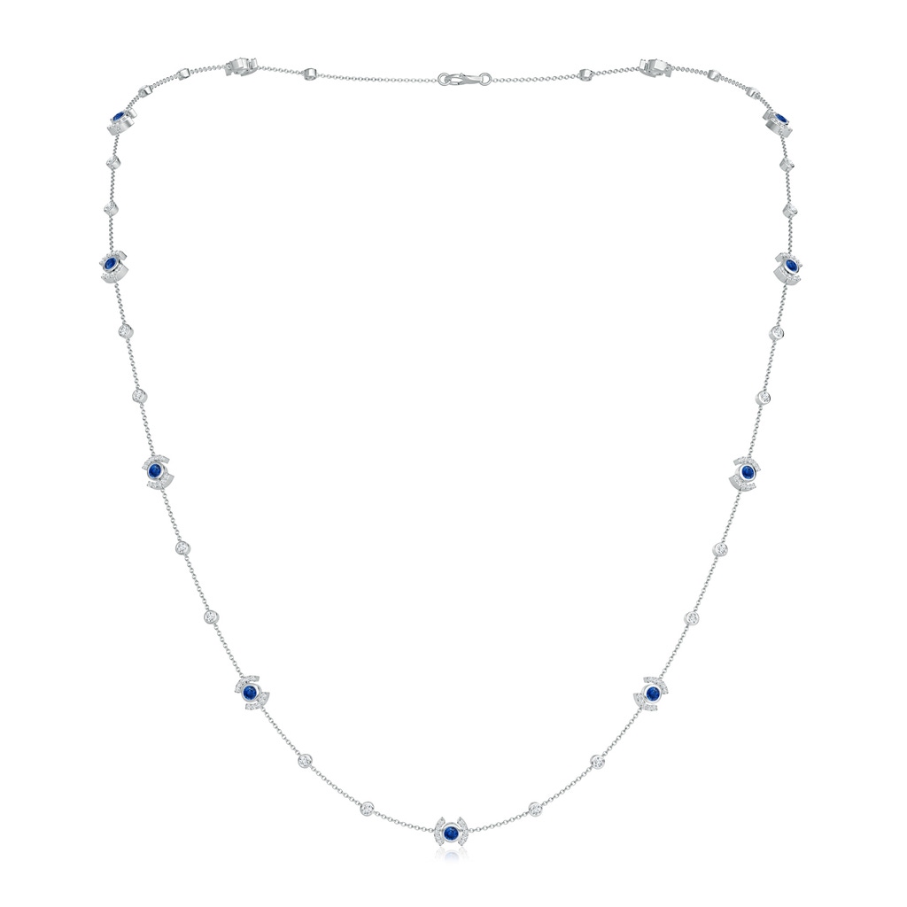 2.9mm AAA Bezel-Set Sapphire and Diamond Station Necklace in White Gold