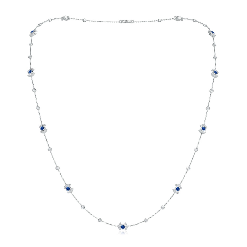 2.9mm AAA Bezel-Set Sapphire and Diamond Station Necklace in White Gold 