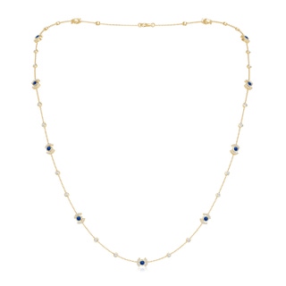 2.9mm AAA Bezel-Set Sapphire and Diamond Station Necklace in Yellow Gold