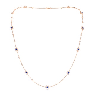 2.9mm AAAA Bezel-Set Sapphire and Diamond Station Necklace in Rose Gold