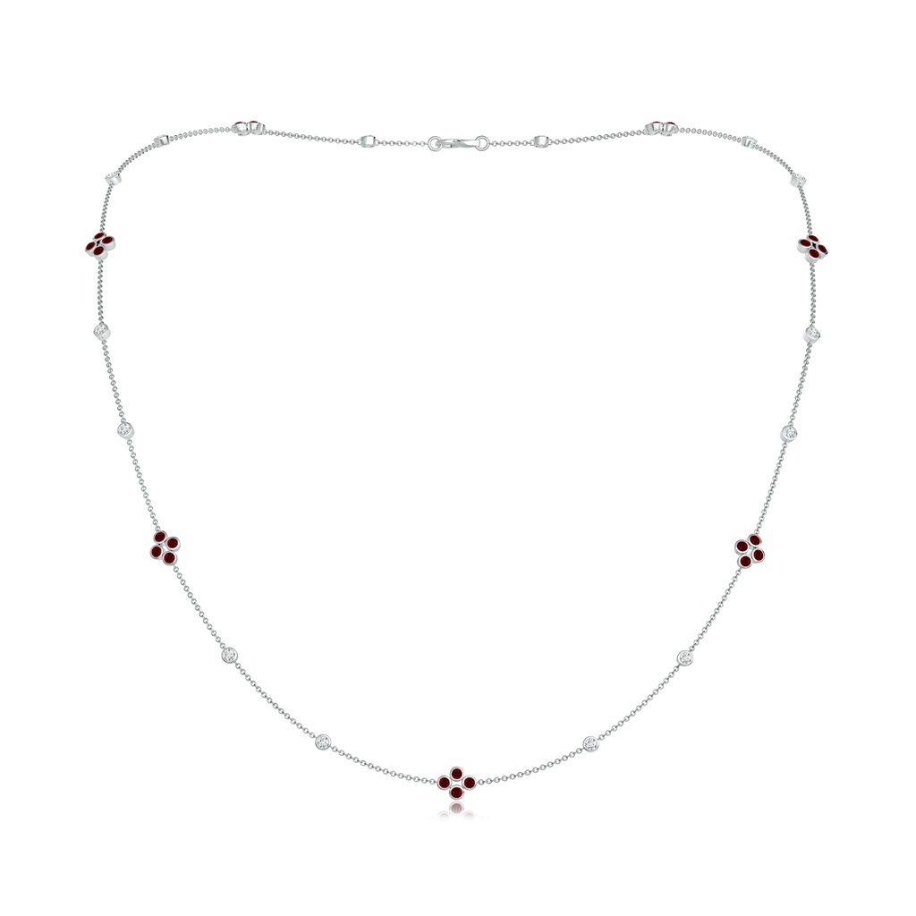 1.8mm AAAA Bezel-Set Round Ruby and Diamond Long Station Necklace in White Gold