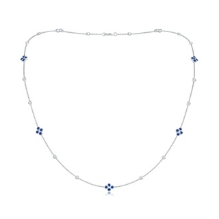 1.8mm AAA Bezel-Set Round Sapphire and Diamond Long Station Necklace in White Gold