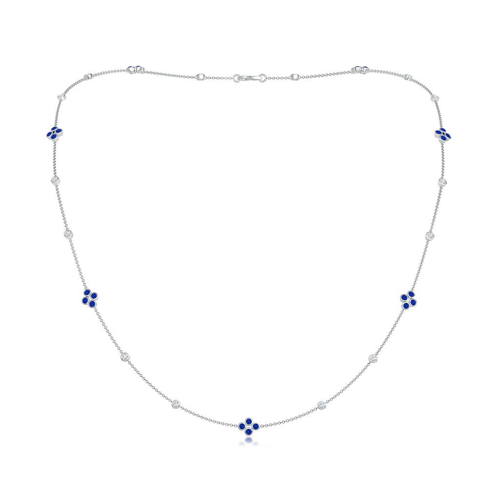 1.8mm AAAA Bezel-Set Round Sapphire and Diamond Long Station Necklace in White Gold