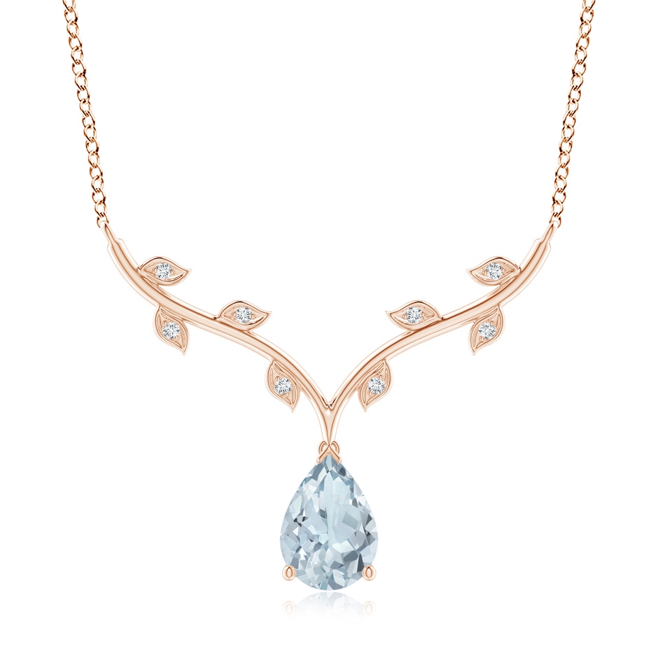 10x7mm A Pear-Shaped Aquamarine Necklace with Leaf Motifs in Rose Gold 