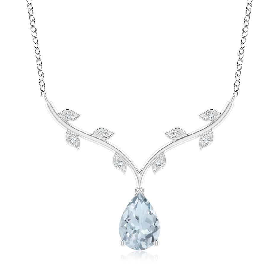 10x7mm A Pear-Shaped Aquamarine Necklace with Leaf Motifs in White Gold 