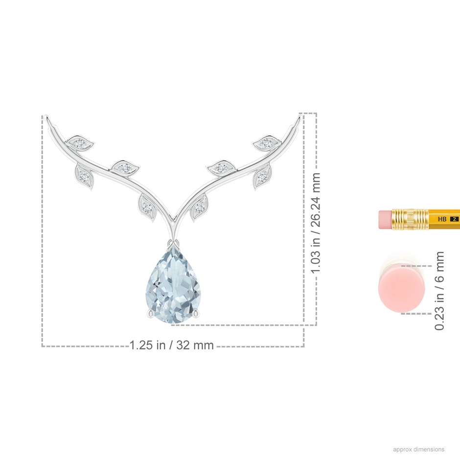 10x7mm A Pear-Shaped Aquamarine Necklace with Leaf Motifs in White Gold ruler