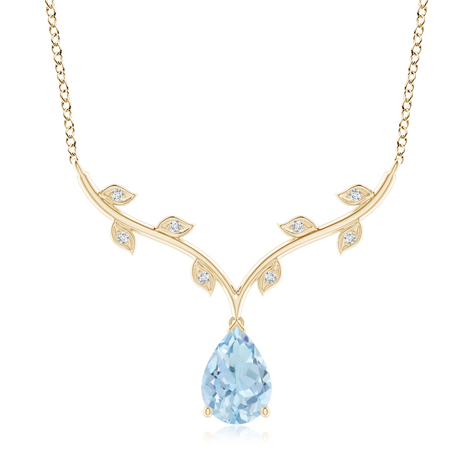 10x7mm AA Pear-Shaped Aquamarine Necklace with Leaf Motifs in 18K Yellow Gold 
