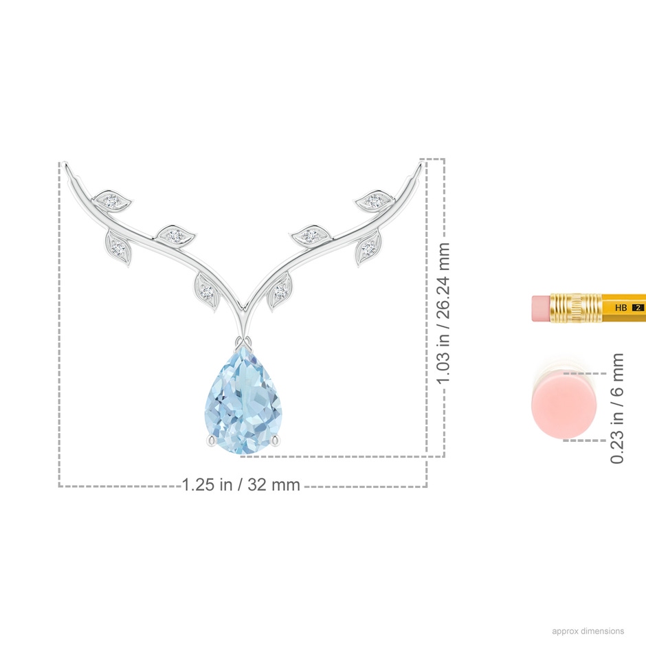 10x7mm AA Pear-Shaped Aquamarine Necklace with Leaf Motifs in P950 Platinum ruler