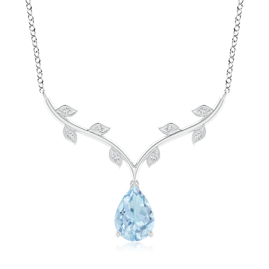 10x7mm AA Pear-Shaped Aquamarine Necklace with Leaf Motifs in White Gold 