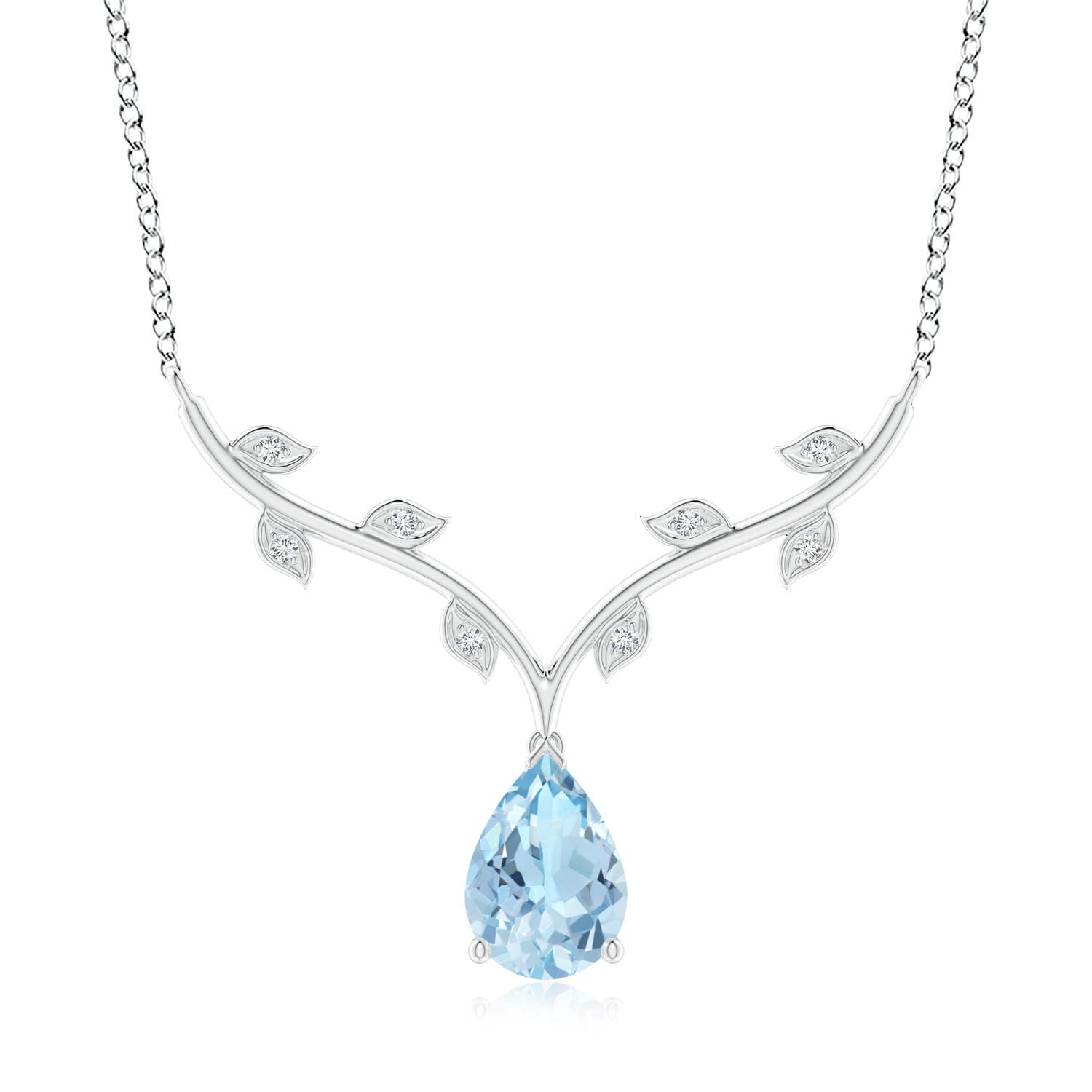 10x7mm AAA Pear-Shaped Aquamarine Necklace with Leaf Motifs in P950 Platinum