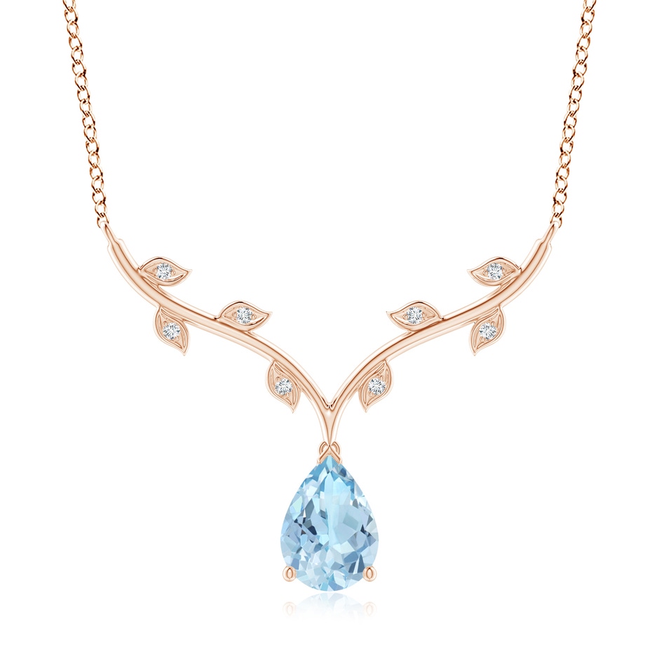 10x7mm AAA Pear-Shaped Aquamarine Necklace with Leaf Motifs in Rose Gold 