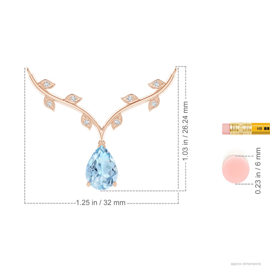 10x7mm AAA Pear-Shaped Aquamarine Necklace with Leaf Motifs in Rose Gold ruler