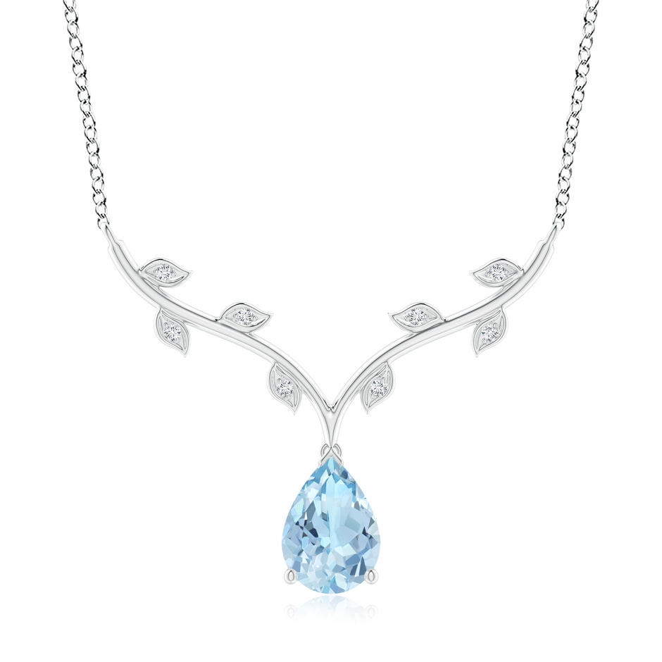 10x7mm AAA Pear-Shaped Aquamarine Necklace with Leaf Motifs in White Gold 