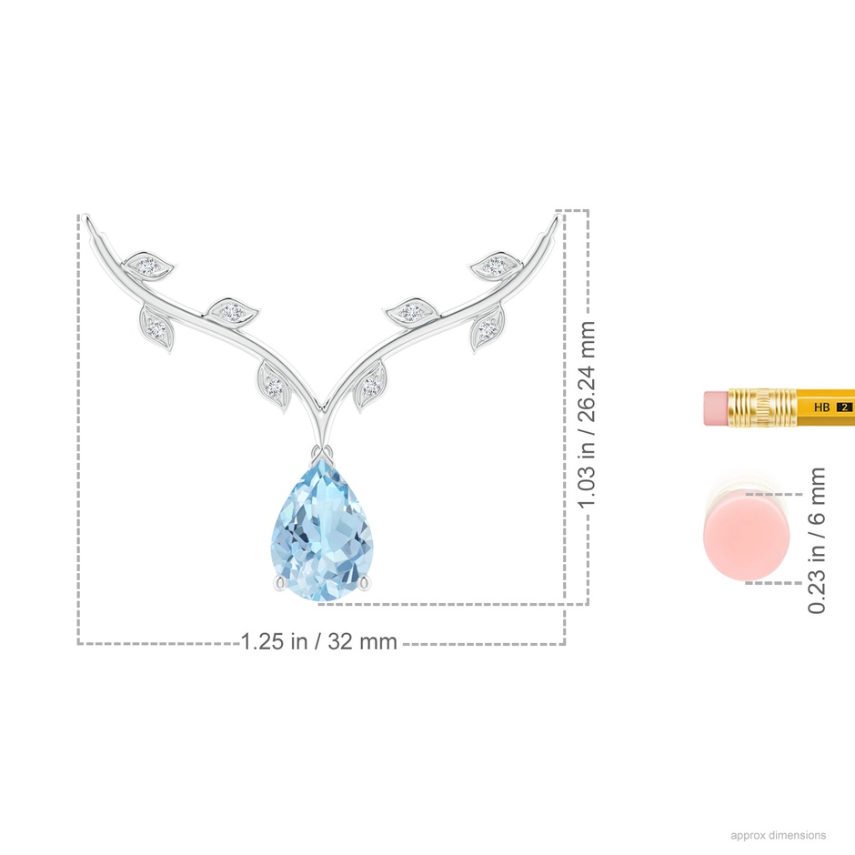 10x7mm AAA Pear-Shaped Aquamarine Necklace with Leaf Motifs in White Gold ruler