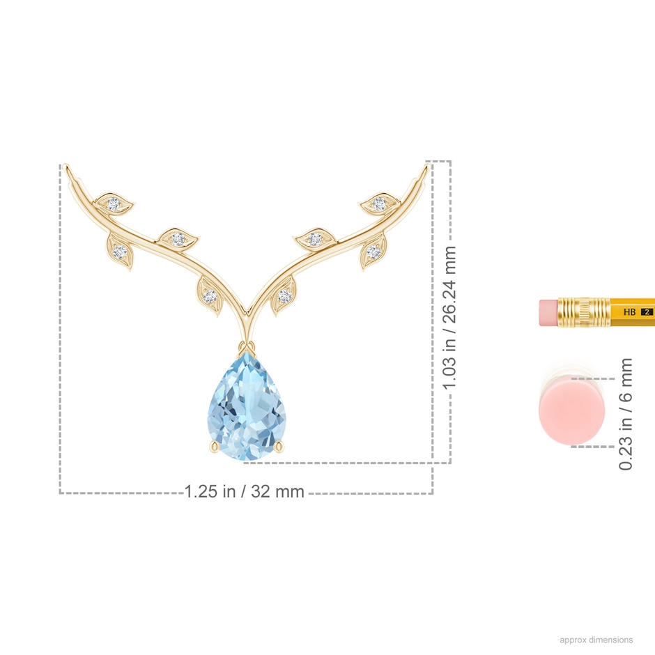 10x7mm AAA Pear-Shaped Aquamarine Necklace with Leaf Motifs in Yellow Gold ruler