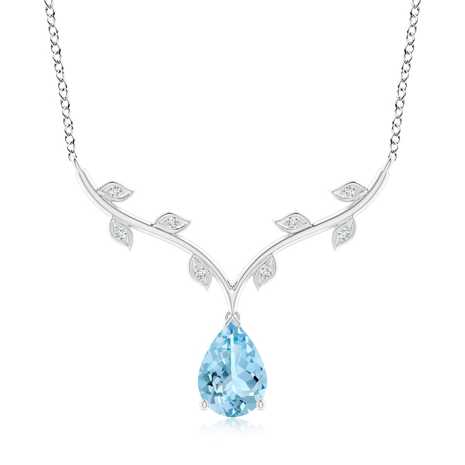 10x7mm AAAA Pear-Shaped Aquamarine Necklace with Leaf Motifs in P950 Platinum 