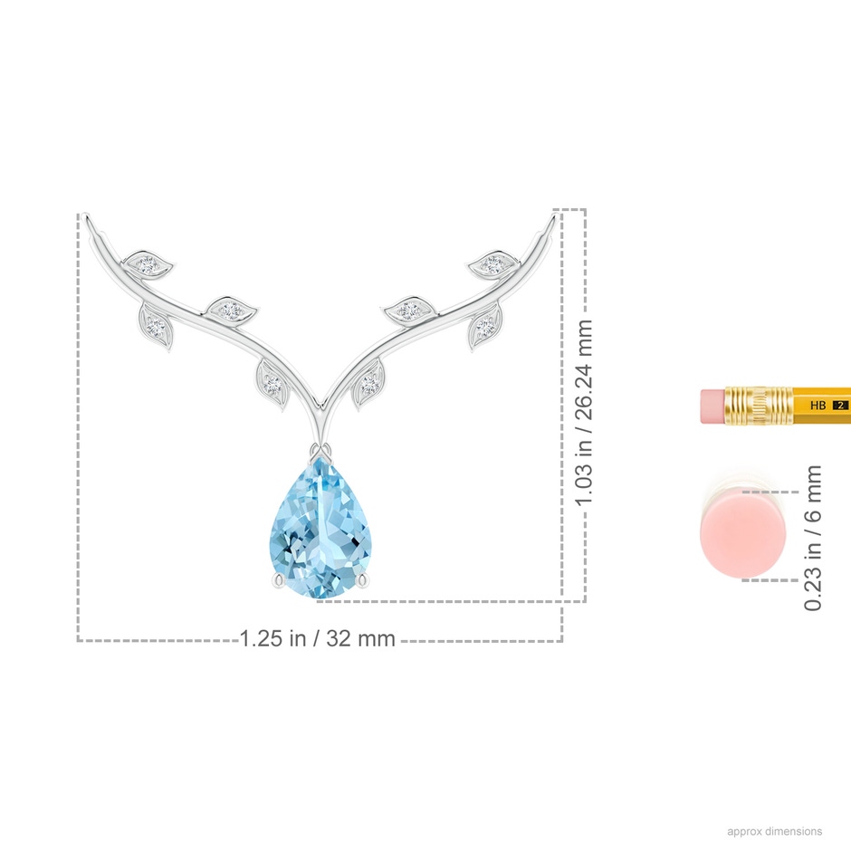 10x7mm AAAA Pear-Shaped Aquamarine Necklace with Leaf Motifs in P950 Platinum ruler