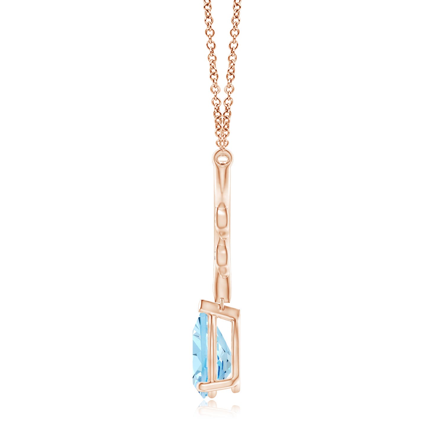 10x7mm AAAA Pear-Shaped Aquamarine Necklace with Leaf Motifs in Rose Gold - side 2