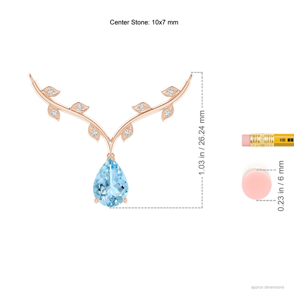 10x7mm AAAA Pear-Shaped Aquamarine Necklace with Leaf Motifs in Rose Gold Ruler