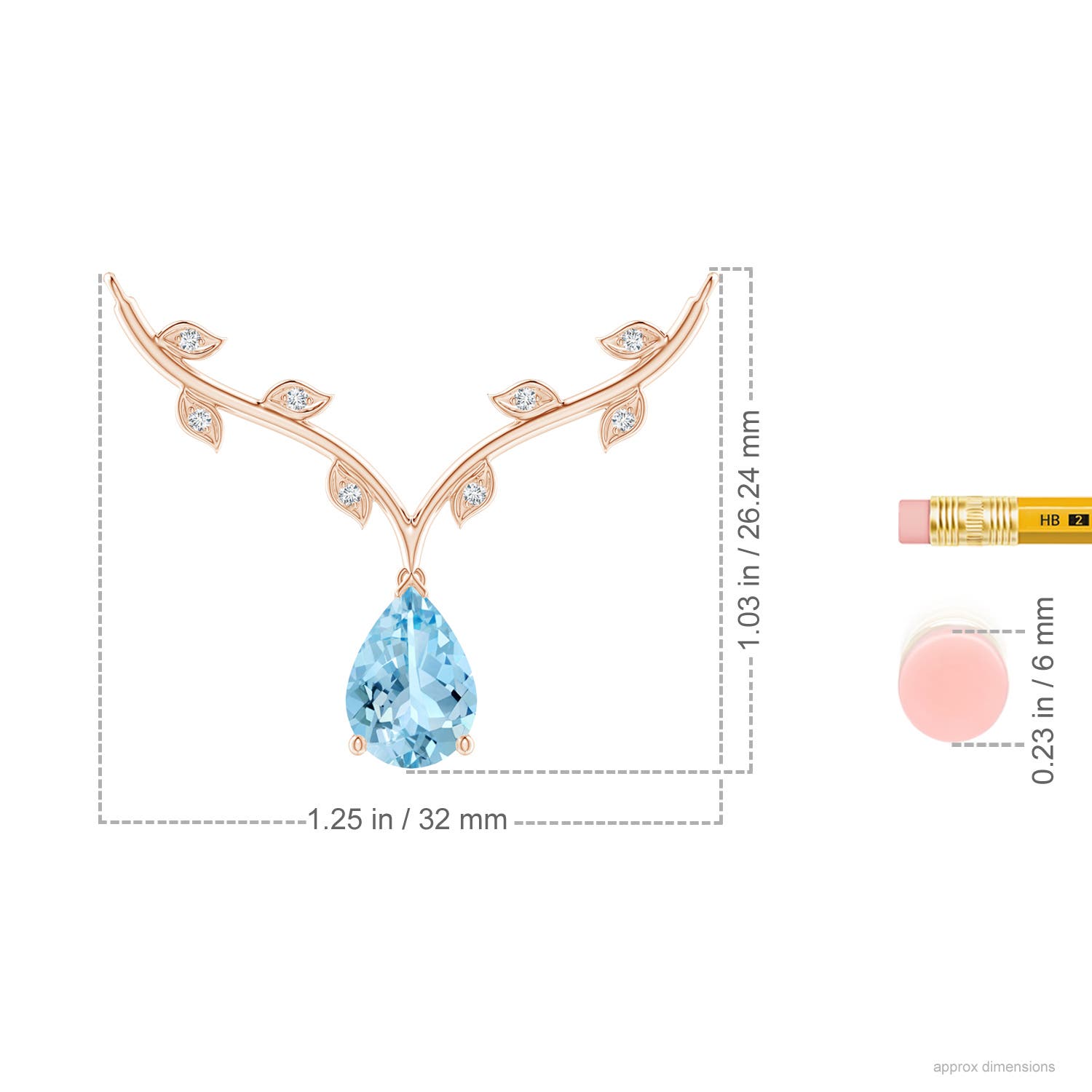 10x7mm AAAA Pear-Shaped Aquamarine Necklace with Leaf Motifs in Rose Gold - ruler