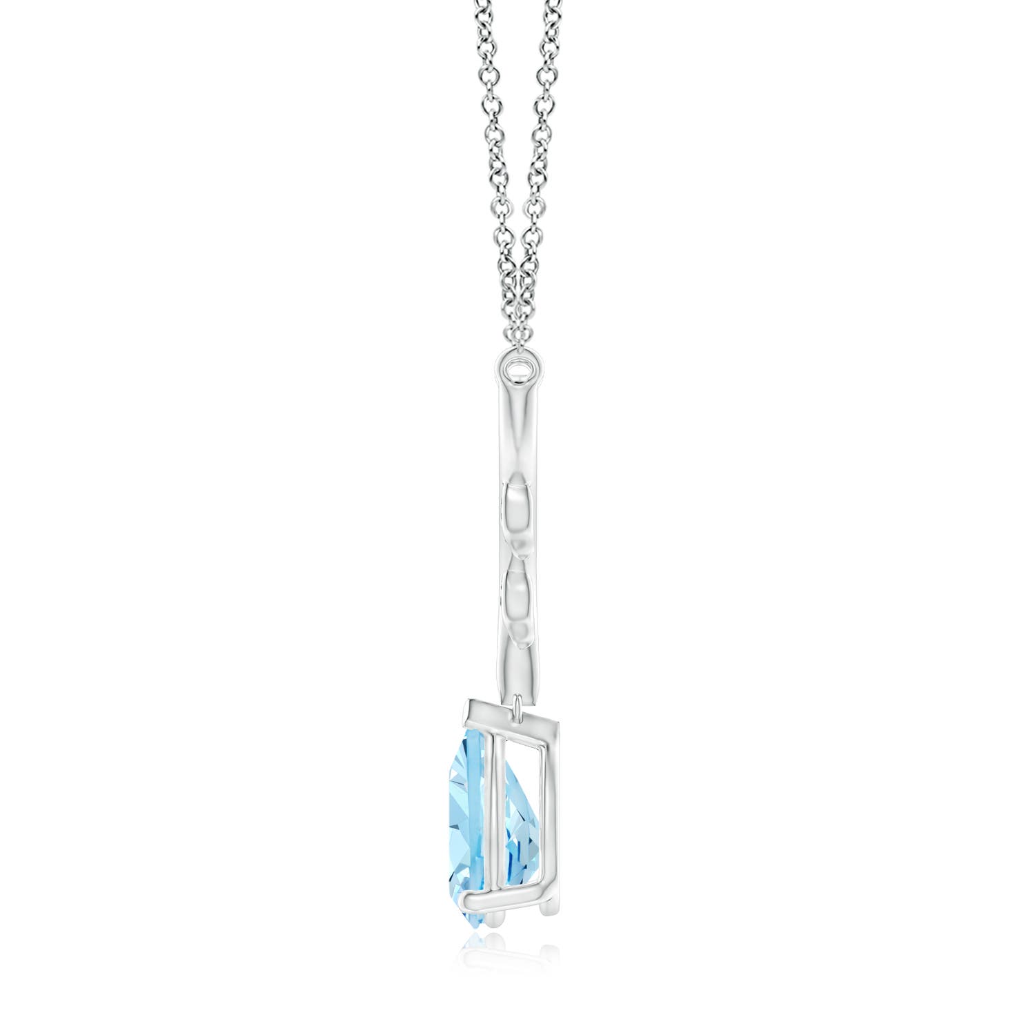 10x7mm AAAA Pear-Shaped Aquamarine Necklace with Leaf Motifs in White Gold