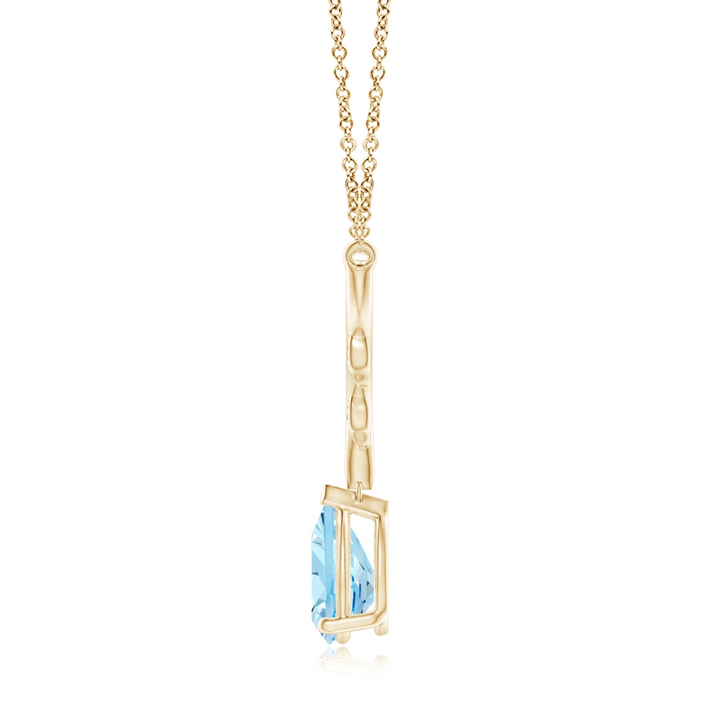 10x7mm AAAA Pear-Shaped Aquamarine Necklace with Leaf Motifs in Yellow Gold - side 1