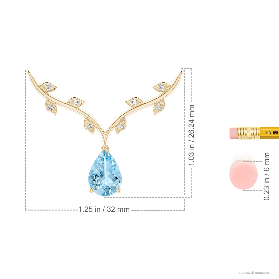 10x7mm AAAA Pear-Shaped Aquamarine Necklace with Leaf Motifs in Yellow Gold ruler