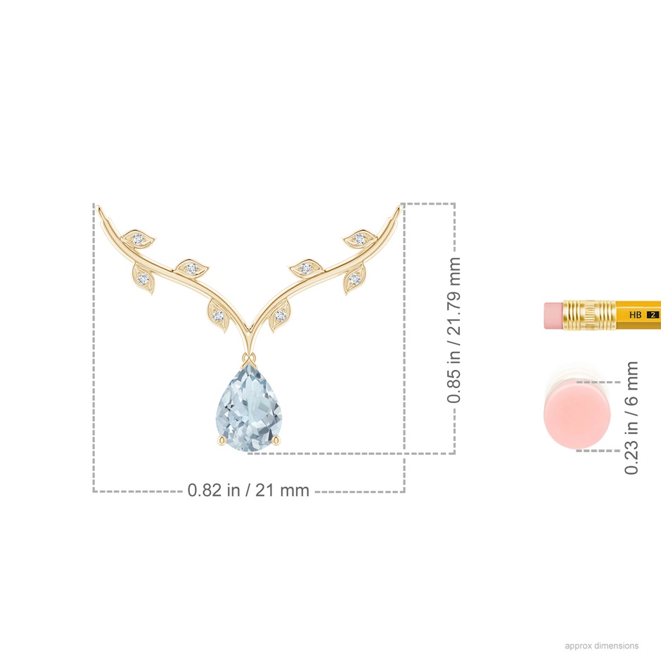 8x6mm A Pear-Shaped Aquamarine Necklace with Leaf Motifs in Yellow Gold ruler