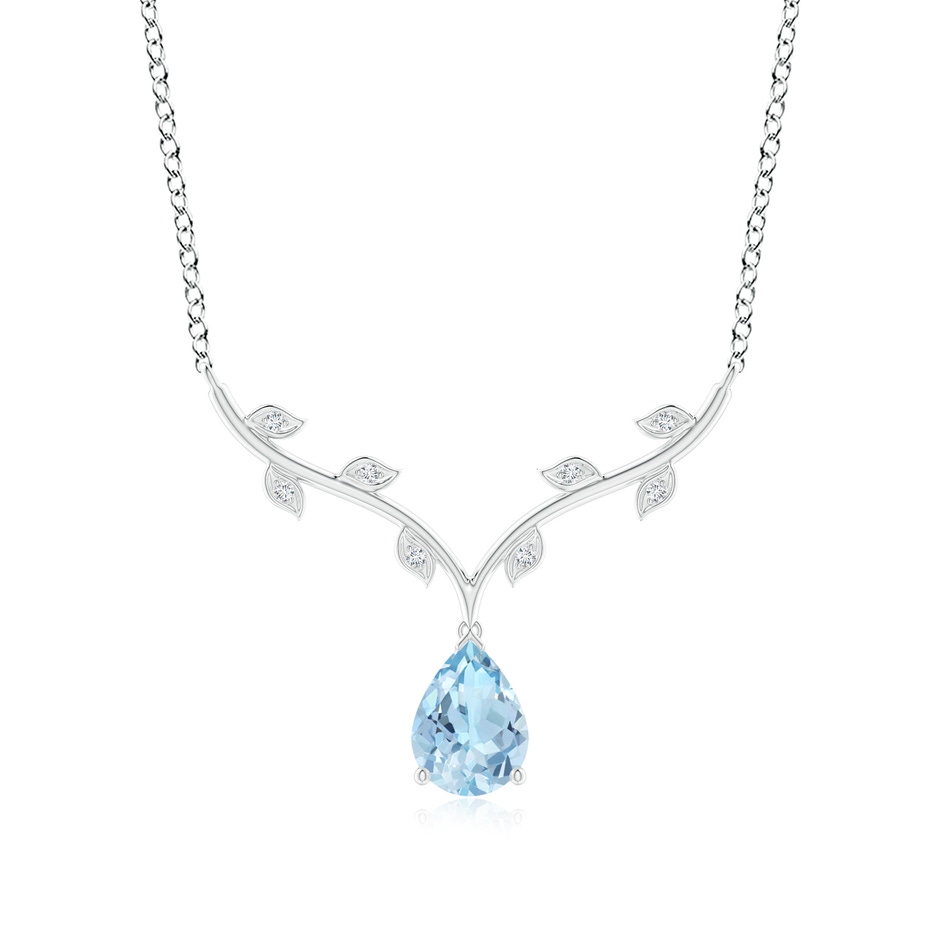 8x6mm AAA Pear-Shaped Aquamarine Necklace with Leaf Motifs in White Gold 