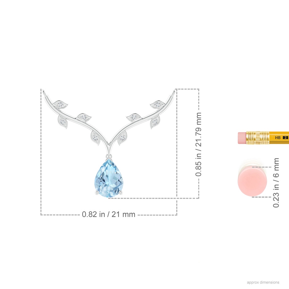 8x6mm AAA Pear-Shaped Aquamarine Necklace with Leaf Motifs in White Gold ruler