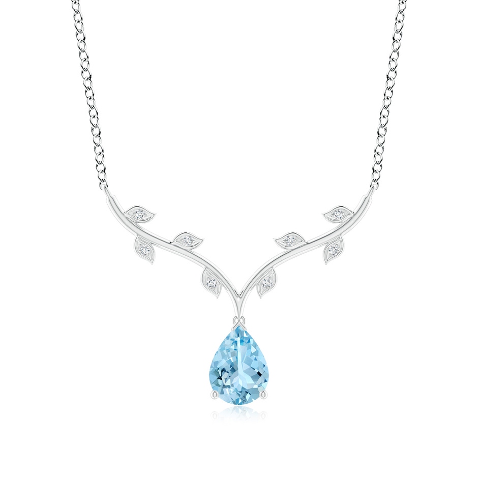 8x6mm AAAA Pear-Shaped Aquamarine Necklace with Leaf Motifs in White Gold 