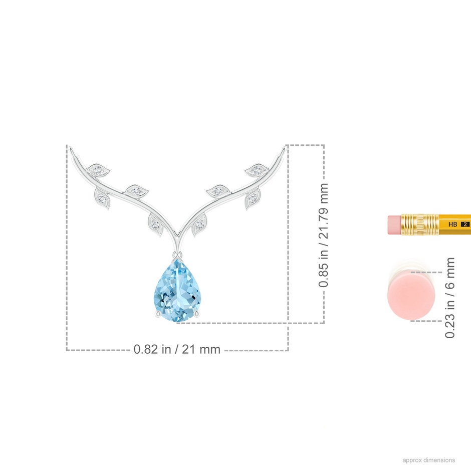 8x6mm AAAA Pear-Shaped Aquamarine Necklace with Leaf Motifs in White Gold ruler