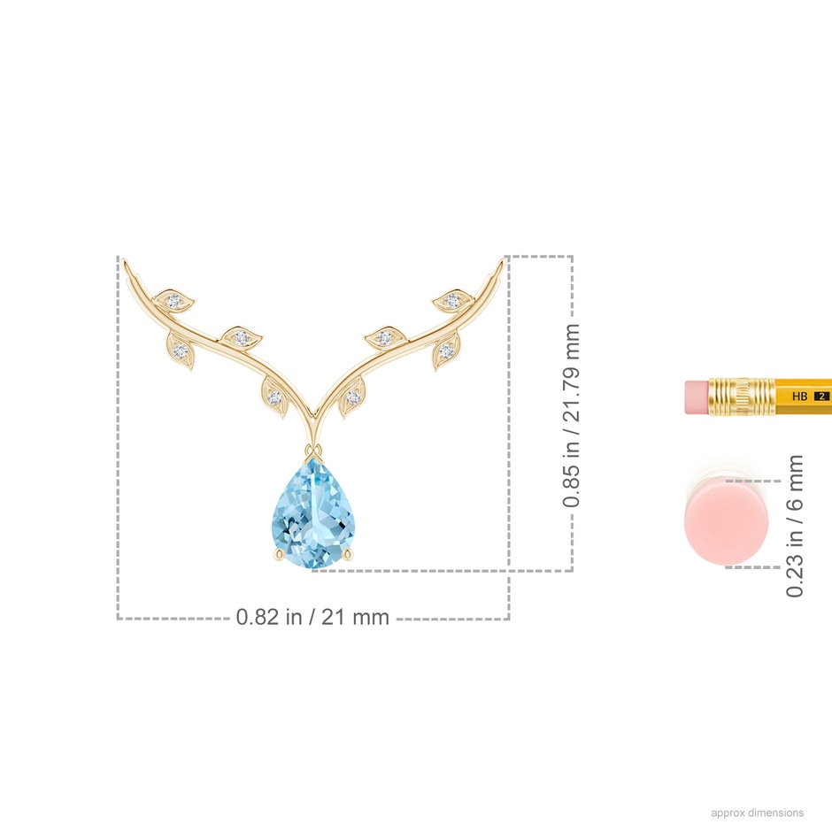 8x6mm AAAA Pear-Shaped Aquamarine Necklace with Leaf Motifs in Yellow Gold ruler